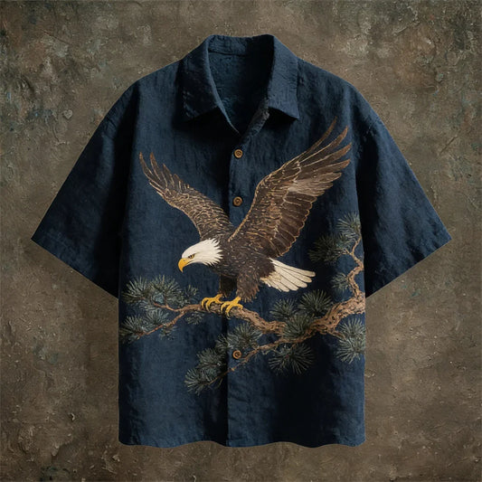 Japanese Animal Art Linen Short Sleeve Shirt