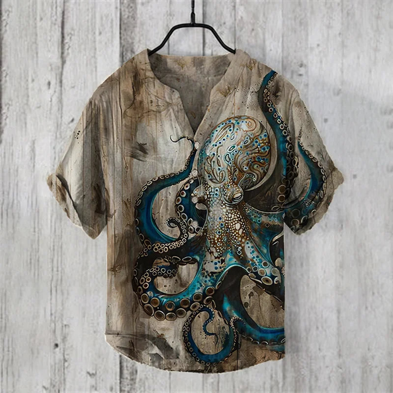 ZenVastra’s Ocean Spirit Octopus Printed Casual Oversized Shirt