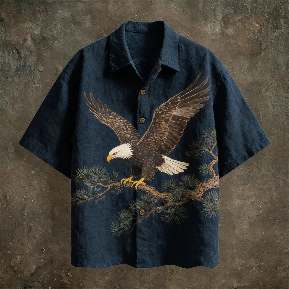 Japanese Animal Art Linen Short Sleeve Shirt