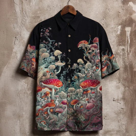 Men's Japanese Art Mushroom Print Short-sleeve Shirt