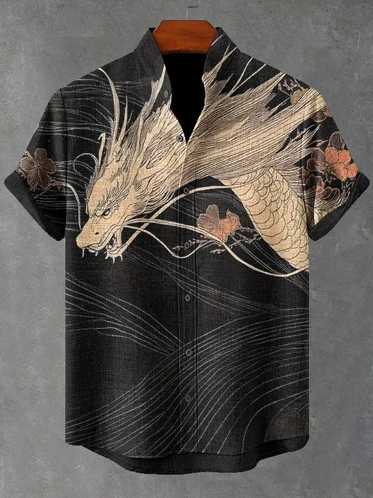 Men's The Legend Of Dragon Print Short Sleeve Shirt