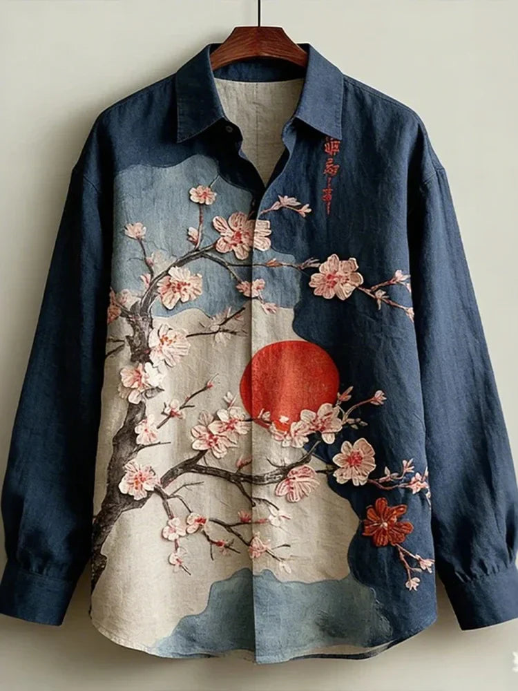 Men's Retro Japanese Cherry Blossom Art Print