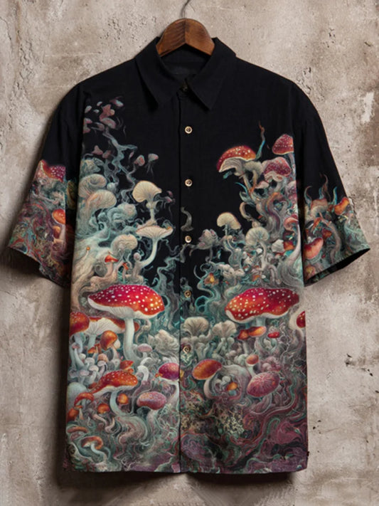 Men's Japanese Art Mushroom Print Short-sleeve Shirt