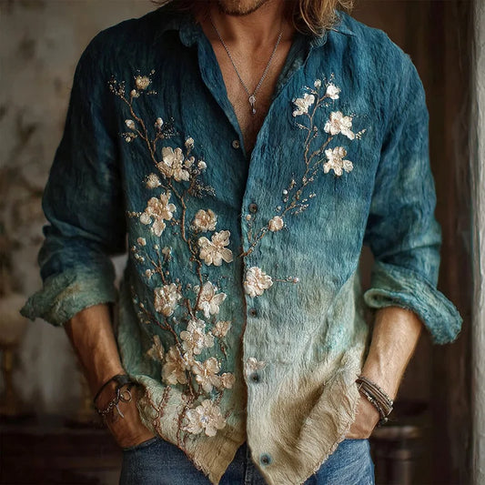 ZenVastra’s Ocean Bloom Gradient Floral Premium Casual Shirt