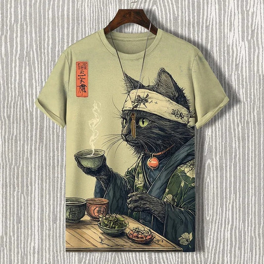 ZenVastra’s Samurai Cat Tea Art Graphic Premium T-Shirt