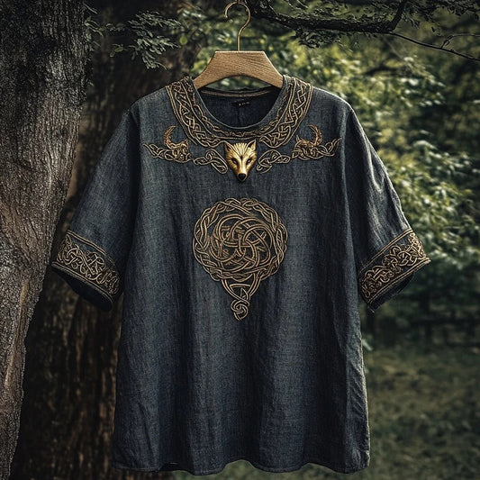ZenVastra’s Wolf Crest Celtic Knot Embroidered Premium Heritage Shirt